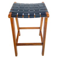 SM-CH-02,-STOOL-WITH-LEATHER-(NATURAL-BLACK),-41X35X66CM